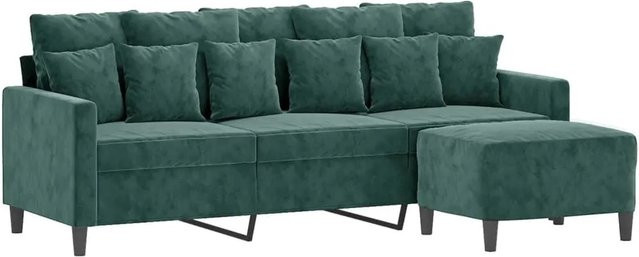 vidaXL 3-Sitzer-Sofa mit passendem Hocker in Dunkelgrün aus Samt mit modernem Design - Bild 1