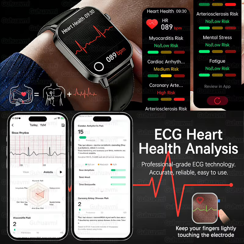 TAVYU Smartwatch mit EKG und PPG zur Gesundheitsdiagnose in Schwarz - Bild 2