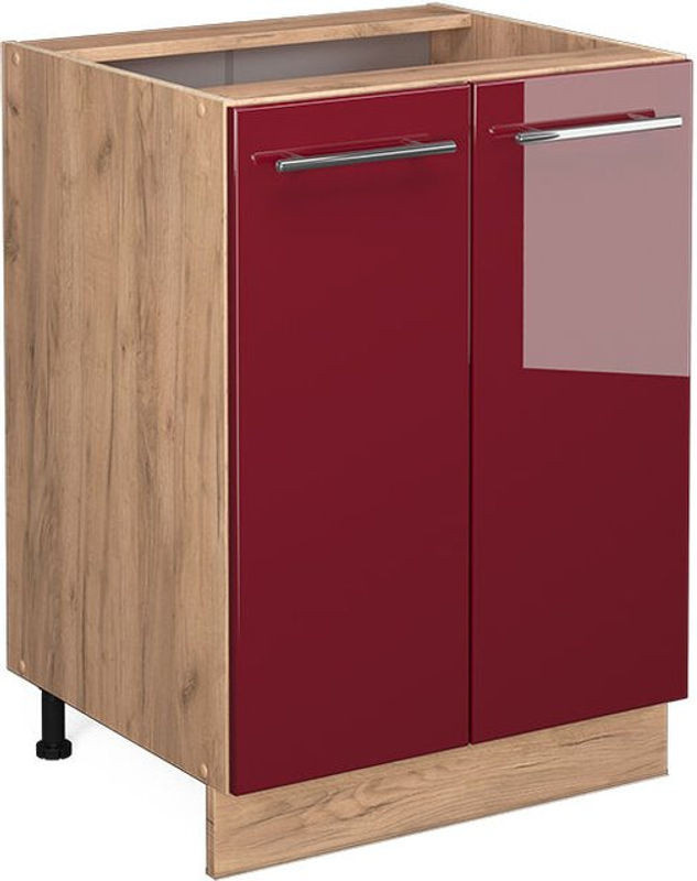 Küchenunterschrank Vicco Fame-line in Bordeaux Rot Hochglanz mit Drehtüren, Breite: 60 cm - Bild 1