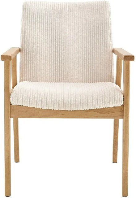 Vente-unique Stuhl Fildon in Beige mit Cord-Sitzfläche aus Kautschukholz im skandinavischen Design - Bild 1