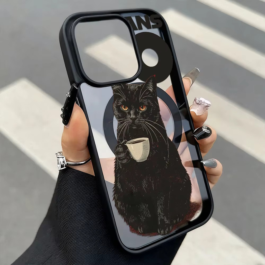 Stoßfeste magnetische Handyhülle mit Katze-Design für Apple iPhone, mattierte Acryl-Abdeckung, Multicolor - Bild 3