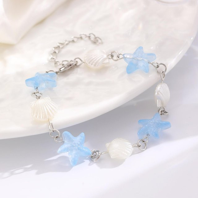 Perlenarmband, Naturstein, Muscheln, Seesterne, Damen - Bild 1
