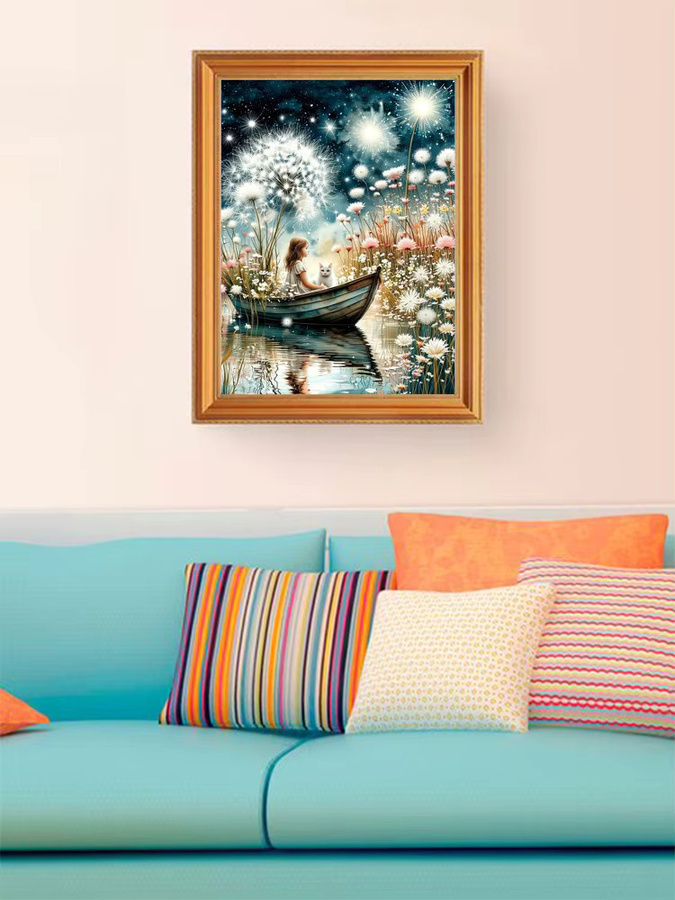 EverShine DIY Diamantmalerei Löwenzahnboot 5D Mosaik Set mit Rundbohrern in Multicolour zur modernen Wanddekoration B/H: 30,0 x 20,0 cm - Bild 4