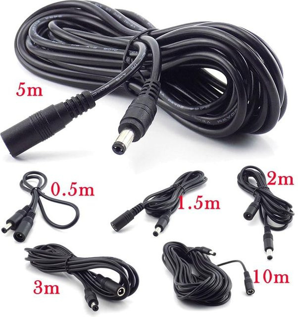 QH1 CCTV DC Stromkabel Adapter Buchse auf Stecker für Kamera, Schwarz, Länge: 0,5 m, 5,5 x 2,1 mm, 12 V - Bild 1