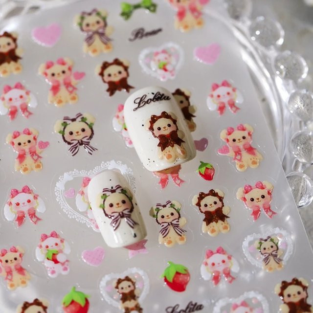 Rhstoe Nail Art Aufkleber, 3D Reliefs, Kaninchen und Bär, Unisex - Bild 1