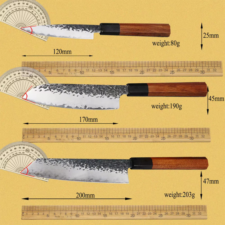 JUMCSONG Kiritsuke-Messer aus handgeschmiedetem Dreischicht-Verbundstahl mit 8Cr17MOV Stahlkern und Holzgriff in Weiß - Bild 4