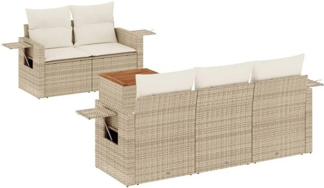 vidaXL 6-teilige Garten-Sofagarnitur aus Polyrattan in Beige mit L-Form, Polsterkissen und Couchtisch - Bild 1
