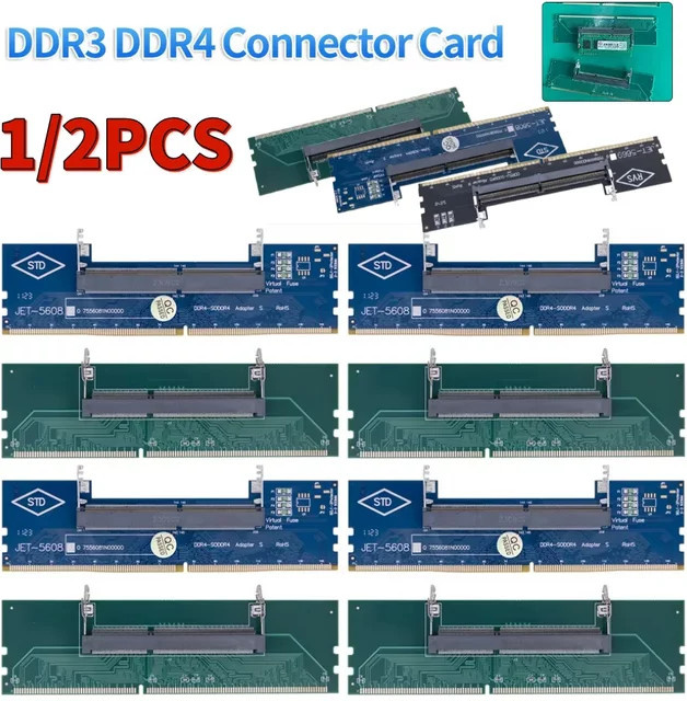 ALLOET RAM-Adapter für DDR3 DDR4 DDR5 SO-DIMM zu PC DIMM Laptop-zu-Desktop Verbindungskarte in Grün - Bild 1