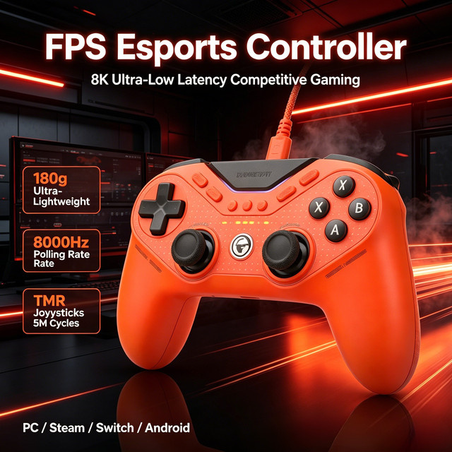 Game Sir Tarantula 8k Kabelgebundener Spielcontroller mit TMR-Joystick und Omron-Mikroschaltern in Orange für PC, Switch und Android - Bild 1