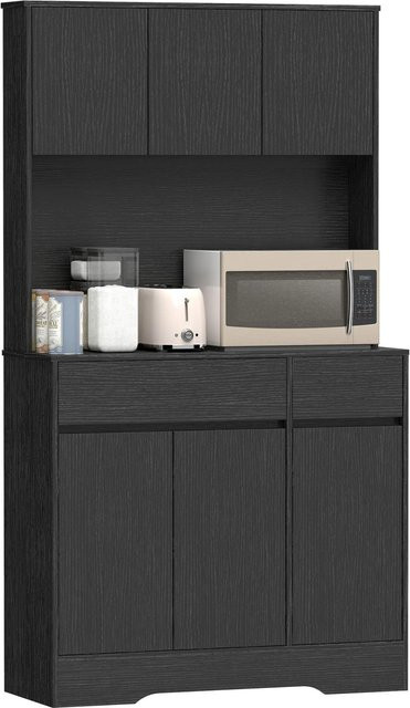 HOMCOM Küchenschrank in Schwarz mit Soft-Close-Türen und Regalfächern, B/T/H: 100 x 38 x 180 cm - Bild 1