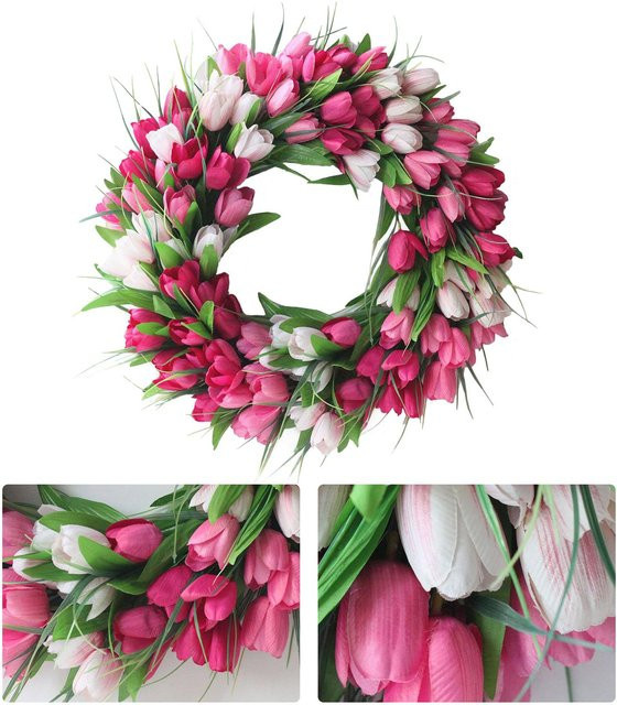 Handgefertigter künstlicher Blumenkranz von KONNWEI in Pink, ideal für Frühling, Sommer, Hochzeiten und als Dekoration für Innen und Außen, Durchmesser: 50 cm - Bild 1