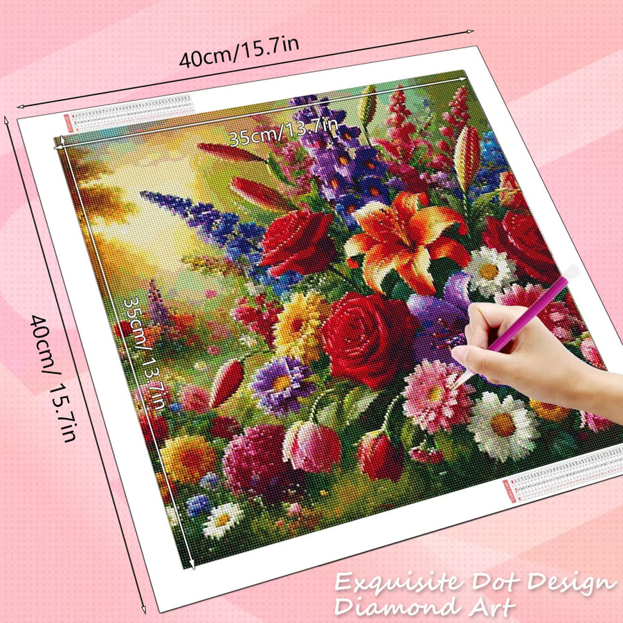 HUACAN 5D-Diamantgemälde Set mit Blumenmotiv Lilie und Rose in Multicolour, Wanddekoration als DIY Mosaik-Handwerk für dein Zuhause - Bild 2