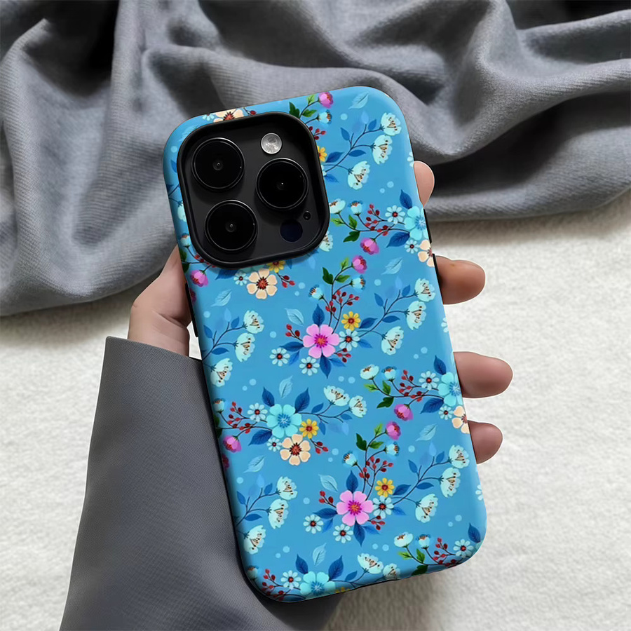 Potdemiel iPhone Hülle mit floralem Design in Himmelblau für iPhone 17 bis iPhone 8 Pro Max Plus mit doppellagiger Rückseite - Bild 4