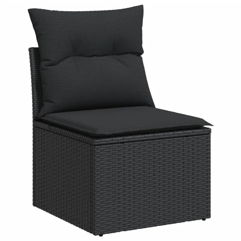 vidaXL 14-teilige Garten-Sofagarnitur in L-Form aus Poly-Rattan und Akazienholz mit Kissen in Schwarz - Bild 4