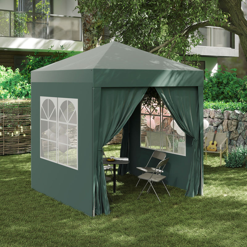 Outsunny Pop-up Faltpavillon mit 4 Seitenwänden und Fenstern, wasserdichtes Partyzelt mit UV-Schutz, Dunkelgrün, B/T/H: 200 x 200 x 200 cm - Bild 2