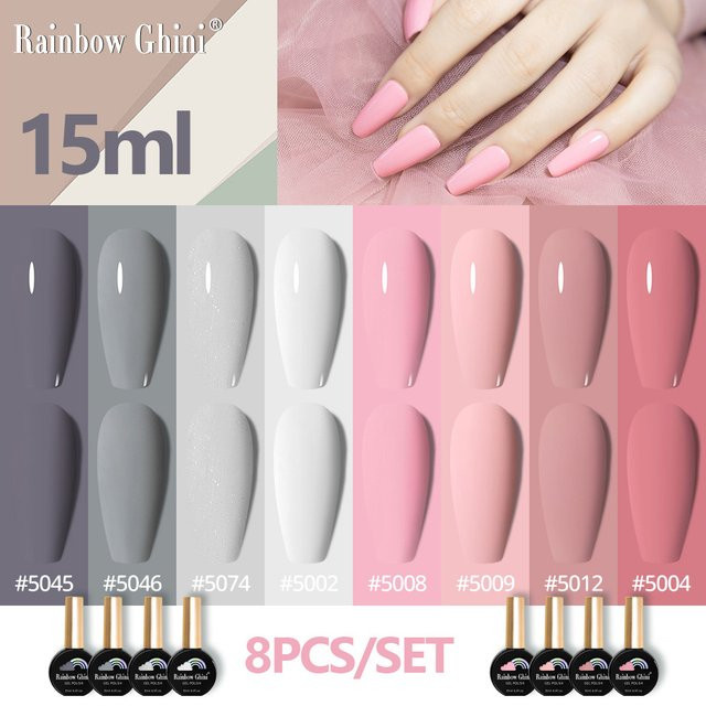 Rainbow Ghini UV-Nagellack, 8 x 15 ml, Rosa Glitzer, Rötlich-Braun, Gel - Bild 1