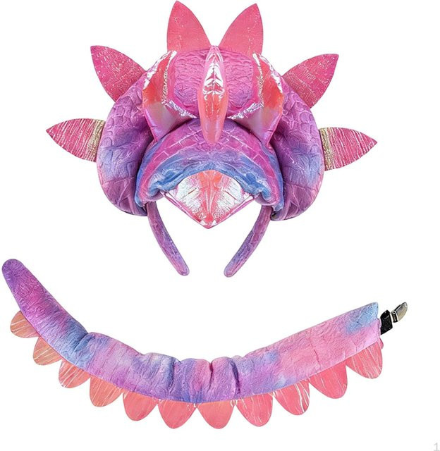SunshineTek Dinosaurier-Stirnband und Schwanz, Partyzubehör, Rosa, Plüsch / Textil - Bild 1