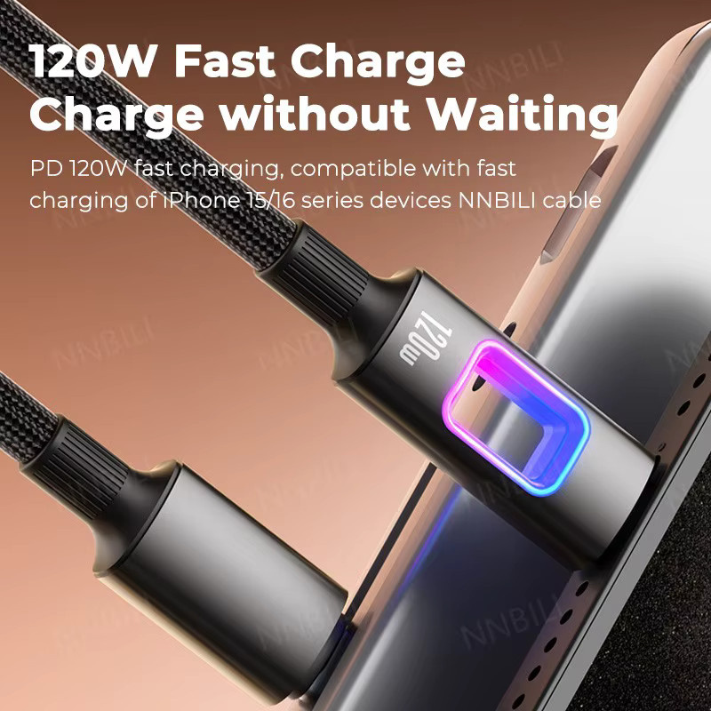 NNBILI USB-C zu USB-C Schnellladekabel mit 120W PD Dual Type-C Anschluss in Schwarz - Bild 2