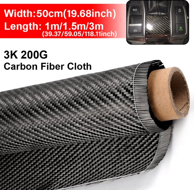3K Kohlefasertuch 200G in Schwarz mit Twill-Bindung für Automobilteile und DIY-Kunsthandwerk, Breite: 50 cm, Tiefe: 100 cm oder 150 cm - Bild 1