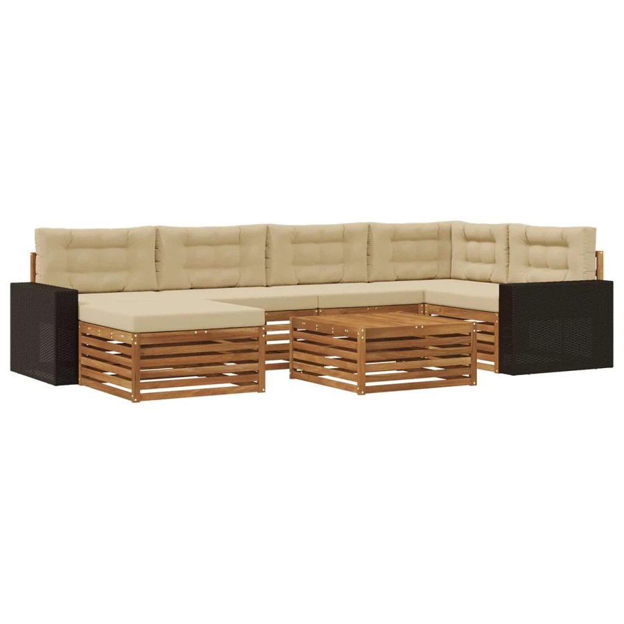 vidaXL Outdoor-Sofagarnitur L-Form aus Akazienholz mit 7 Kissen in Natur und Beige - Bild 2