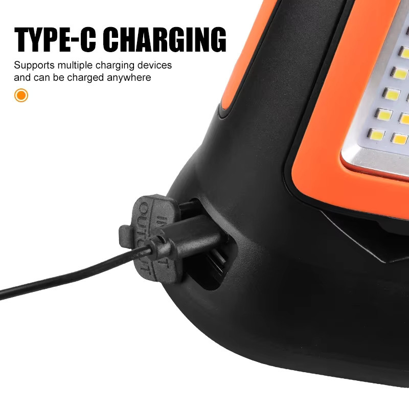 JIASHUAIXIN Multifunktionale Campinglampe mit Halterung, tragbare und faltbare Arbeitsleuchte in Schwarz und Orange, wiederaufladbar - Bild 4