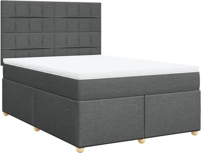 vidaXL Boxspringbett mit Matratze Dunkelgrau, Hybridbett mit Taschenfederkern aus Stoff, B/T/H: 140 x 200 x 140,5 cm - Bild 1