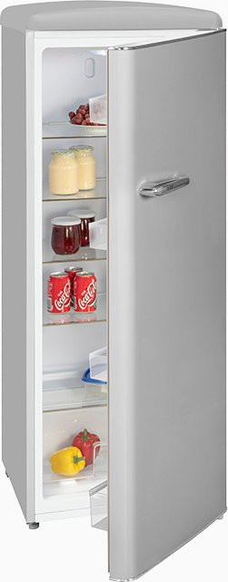 Exquisit RKS325-V-H-160F Retro Vollraumkühlschrank grau, Standgerät mit LED-Innenbeleuchtung und Flaschenregal, B/T/H: 57,5 x 60,0 x 144,0 cm - Bild 1