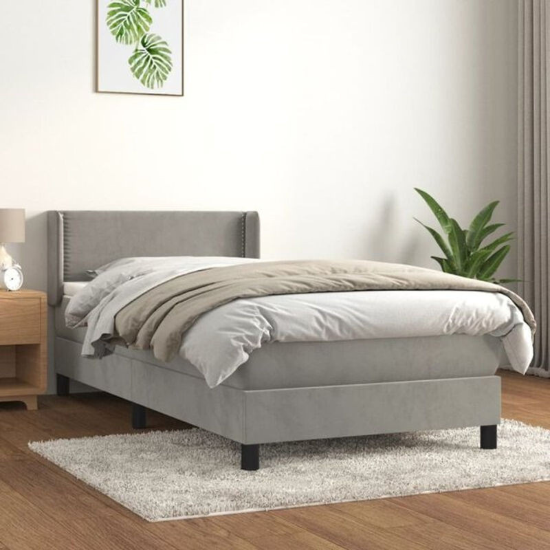Vidaxl Boxspringbett mit Matratze aus Samt in Grau und Weiß, B/T/H: 90 x 190 x 78 cm - Bild 1