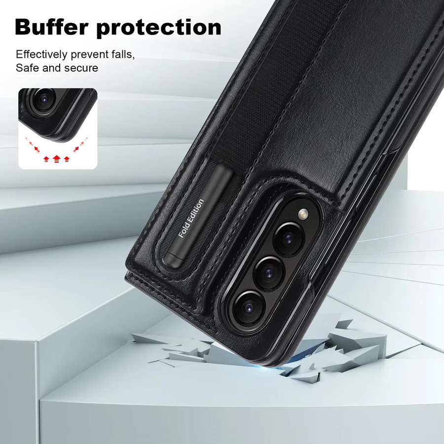 PU-Leder Geldbörsen-Handyhülle für Samsung Galaxy Z Fold 7 6 5 4 3 mit Kartenhalter und Stiftschlitz, stoßfeste Standabdeckung in Schwarz oder Braun - Bild 3
