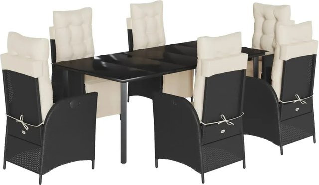 vidaXL 7-teilige Garten-Essgruppe aus Poly Rattan in Schwarz mit Kissen und Glastisch - Bild 1