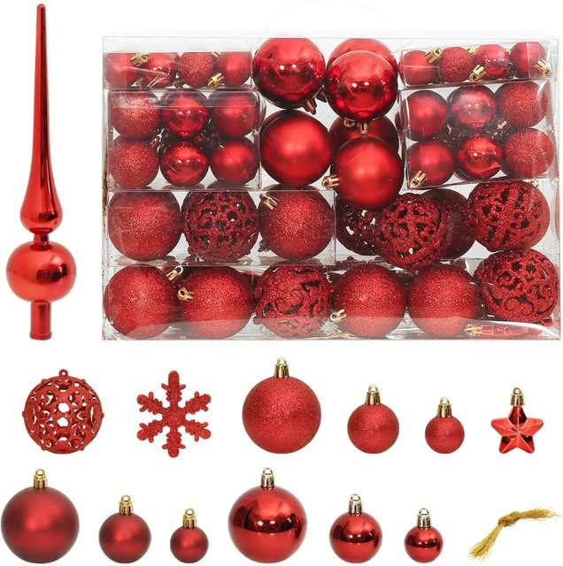 furnicato 111-teiliges Weihnachtskugel-Set in Rot mit Sternen und Schneeflocken aus Polystyrol - Bild 1