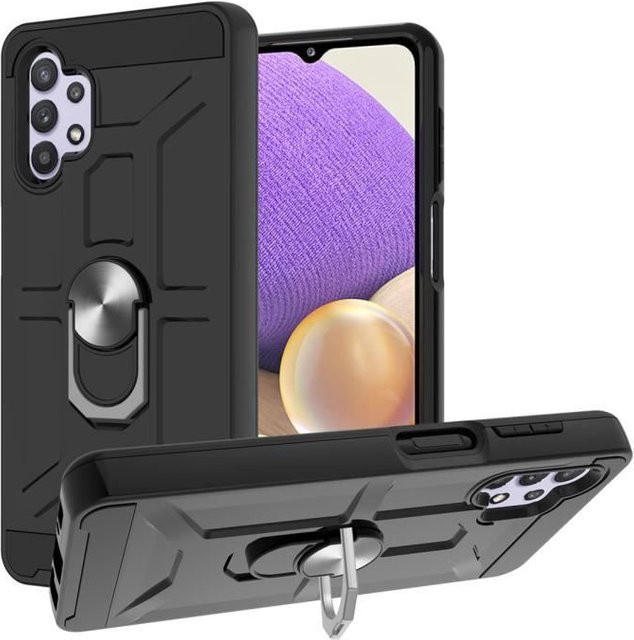 Stoßfeste und kratzfeste Samsung Galaxy A32 5G Schutzhülle mit Ringhalterung in Schwarz - Bild 1