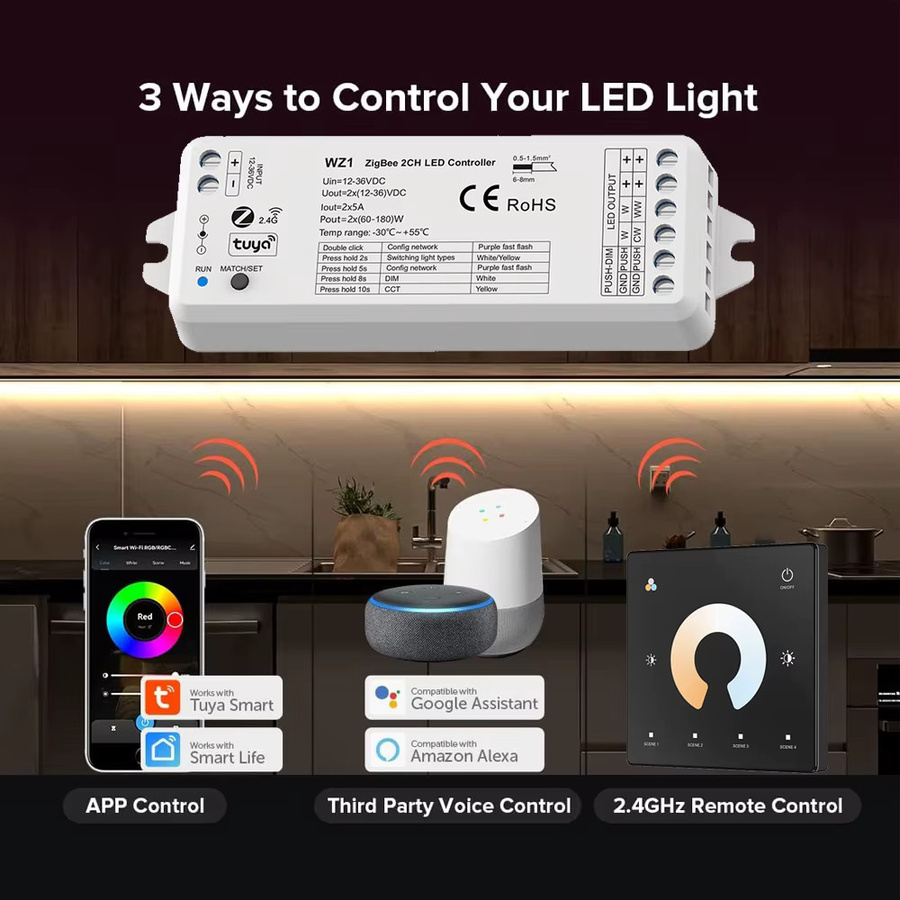 CENFAYA Zigbee Smart COB CCT LED Streifen Full Kit in Weiß mit dimmbarer Steuerung via APP, RF Touch Panel Fernbedienung und Kompatibilität für Alexa und Google Assistant - Bild 2