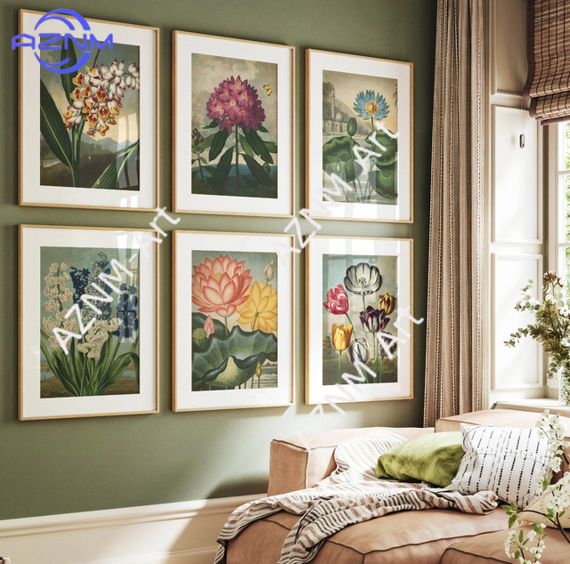 6-teiliges Set AZNM Vintage-Blumenkunstposter mit botanischen Drucken in Mehrfarbig - Bild 1