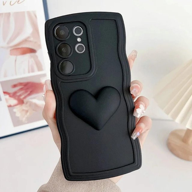 Weiche TPU Handyhülle mit Wellenform und Liebesherz für Samsung Galaxy S24 S23 S22 S21 S20 Ultra Plus FE sowie Galaxy A55 A54 A35 A34 A25 A15 A53 A05 A05s in Schwarz - Bild 1