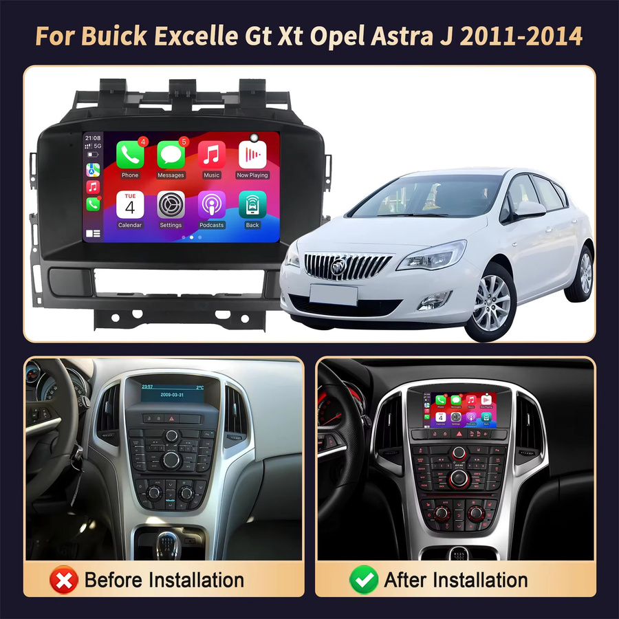 TIEYEZ 7 Zoll Android 15 Autoradio Multimedia mit GPS und Carplay für Buick Excelle GT XT sowie Opel Astra J 2010-2013 in Schwarz - Bild 2