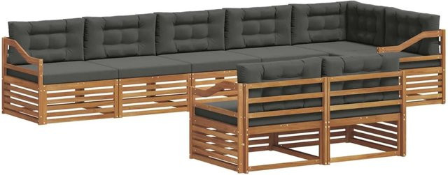 vidaXL Outdoor-Sofagarnitur 8-teilig aus Akazienholz in Natur und Anthrazit mit Kissen und L-Form - Bild 1
