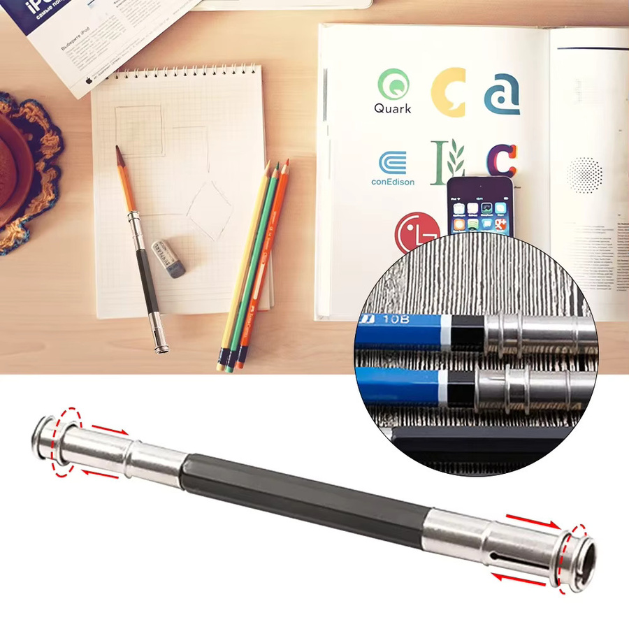 APWIKOGER Bleistift Extender aus Metall, verstellbare zweiköpfige Bleistiftverlängerung für Kunst, Schule und Büro - Bild 2