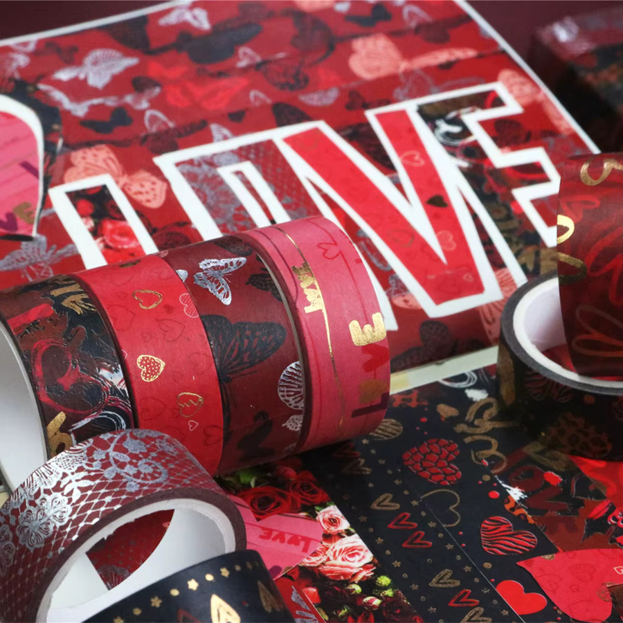 9 Rollen Goldfolien-Washi-Tape mit Herz- und Schmetterlingsmustern für Scrapbooking und DIY-Bastelarbeiten in Gold - Bild 4
