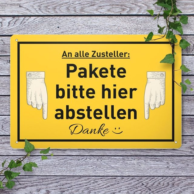 Paketlieferungs-Schild CIFBUY Bitte hinterlassen Sie Pakete hier, Gelb, Metall, Breite: 20 cm, Höhe: 30 cm - Bild 1