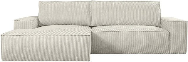 Vente-unique Schlafsofa Amelia in Beige mit Cord-Bezug und L-Form - Bild 1