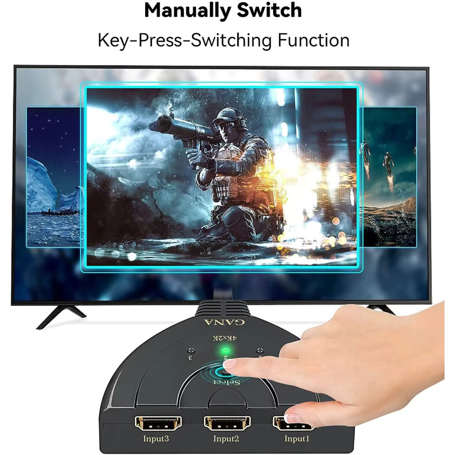 LccKaa HDMI Switch 3 in 1 Out 4K UHD Adapter in Schwarz für HDTV, PS4 und Spielekonsolen - Bild 5