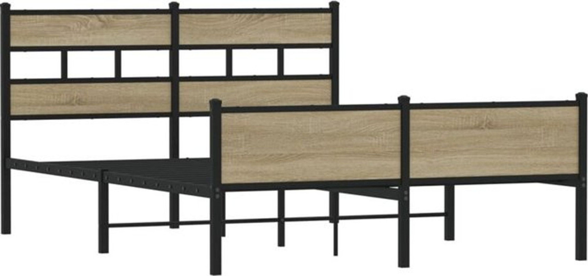 Bettgestell aus Holzwerkstoff und Metall in Braun von vidaxl im Industrial-Stil, B/T/H: 140 x 190 x 91,5 cm - Bild 1