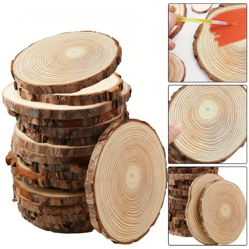 Unlackierte runde Holzscheiben mit Rinde in Braun für Bastelarbeiten und Dekoration, Durchmesser: 11,94–13,97 cm - Bild 2