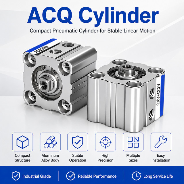 AFR Pneumatischer Dünnzylinder ACQ-Serie mit Innengewinde in Silber, Hub 5-140mm - Bild 1