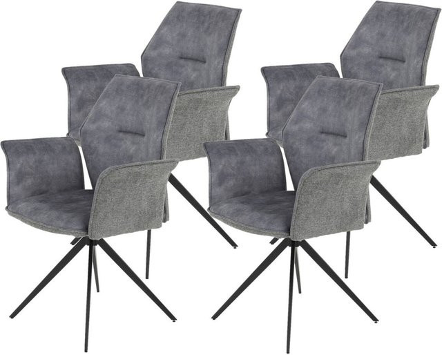 4er Set Armlehnstühle Hela Susanne in Grau und Schwarz aus Webstoff und Microfaser im Vintage-Design, B/H/T: 65 x 92 x 65 cm - Bild 1
