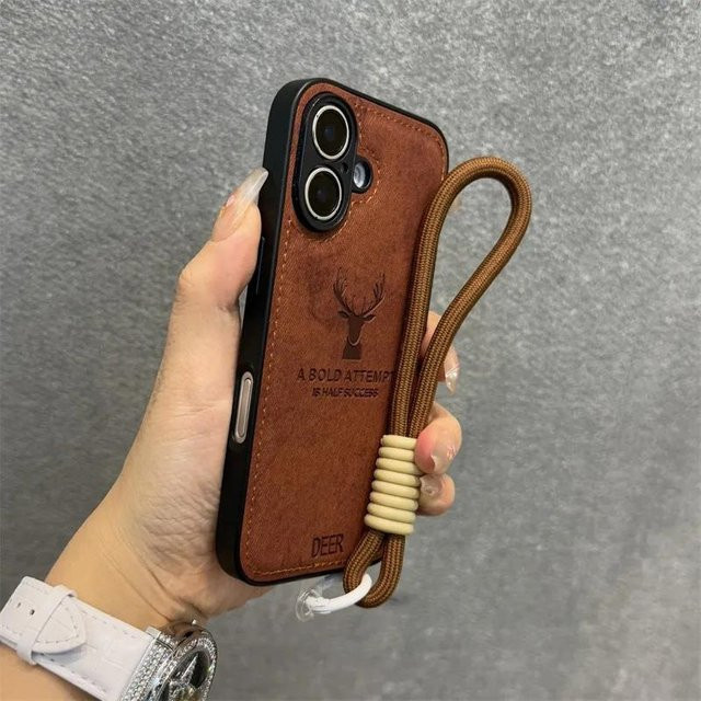 Luxus Rindsleder Handyhülle mit Lanyard für Apple iPhone 11 bis 16 Pro Max Plus in Braun - Bild 1