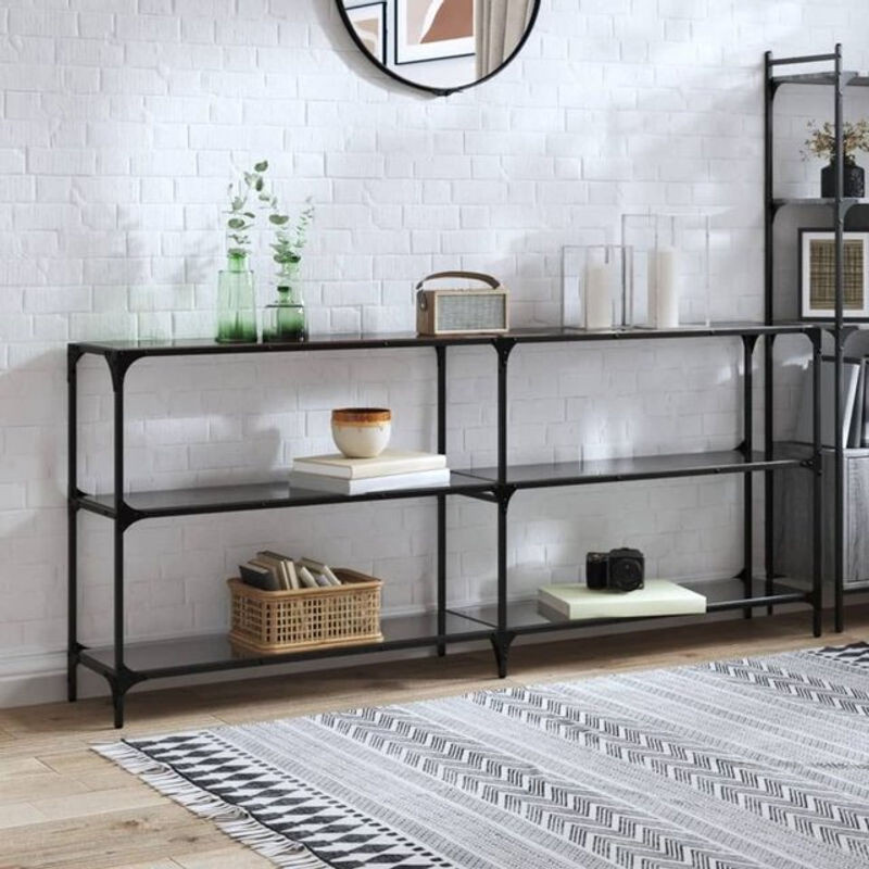 Vidaxl Konsolentisch im Industrial Design mit Glasplatte und Edelstahl, Schwarz, B/T/H: 194,5 x 30 x 81 cm - Bild 1