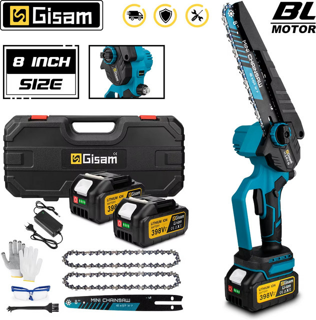Gnto 8 Zoll bürstenlose elektrische Kettensäge in Blau, kompatibel mit Makita 18 V Akku, Astsäge für die Holzbearbeitung und Gartenarbeit - Bild 1