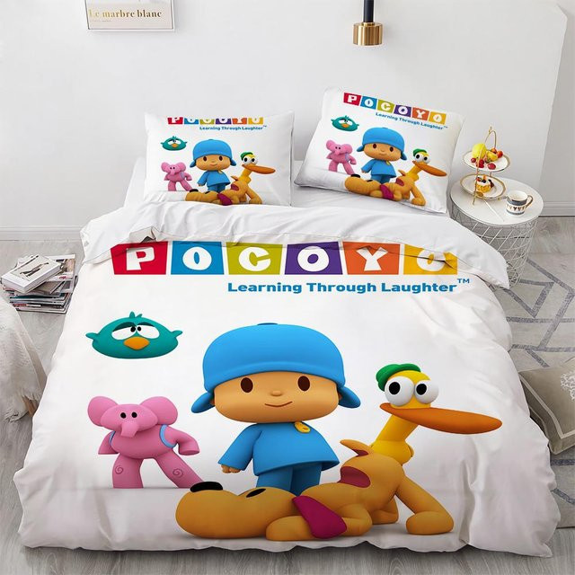 Pocoyo Bettwäscheset aus Mikrofaser mit Bettbezug und Kissenbezug, Weiß, B/H: 135 x 200 cm - Bild 1